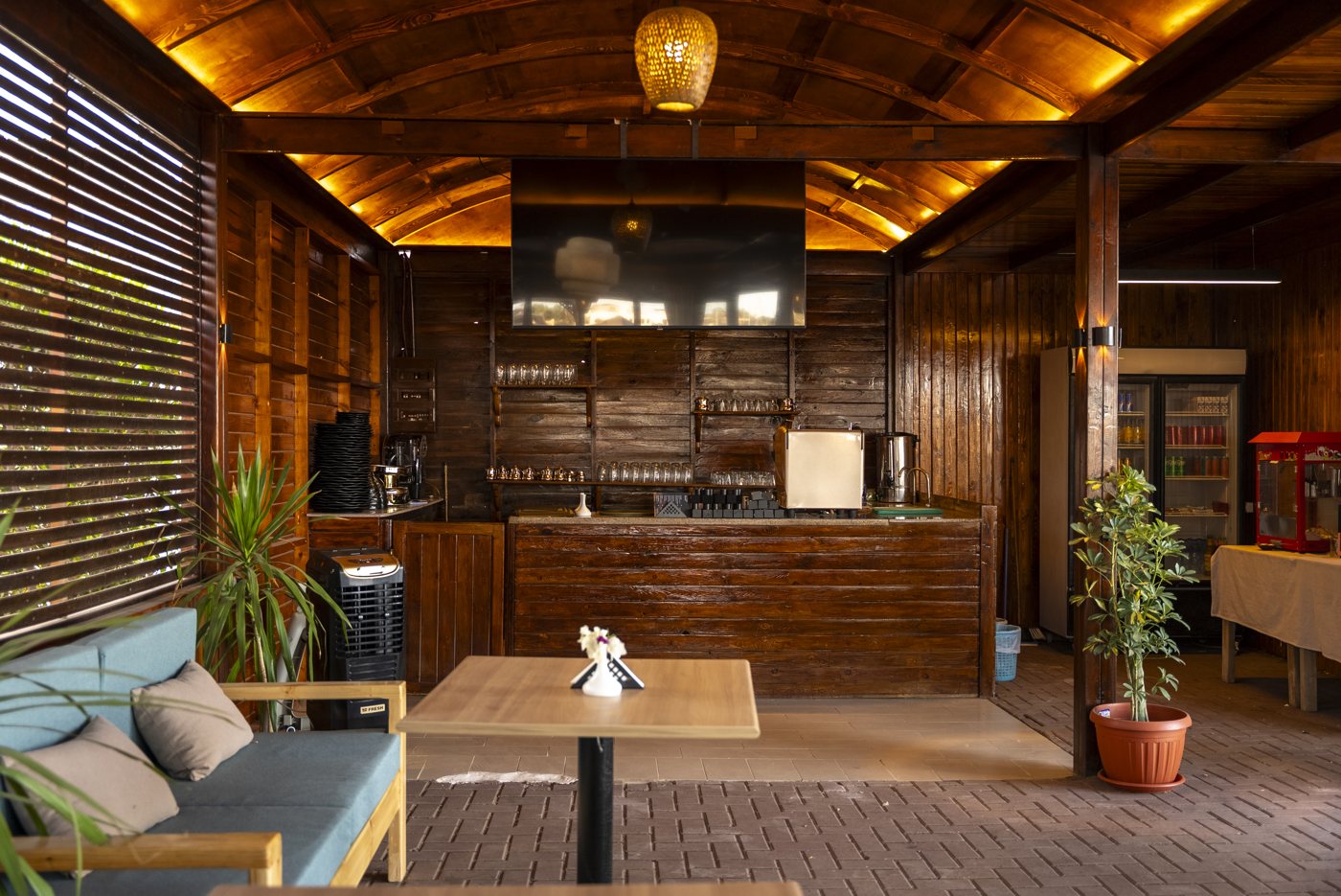 Wooden walls and a quiet seating corner